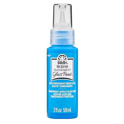 FolkArt Murano Transparent Acrylic Glass Paint, Bright Blue, Perfect for Indoor and Outdoor Arts and Crafts Projects, 2 fl oz, 36531 - color: Transparent Bright Blue, style: Transparent