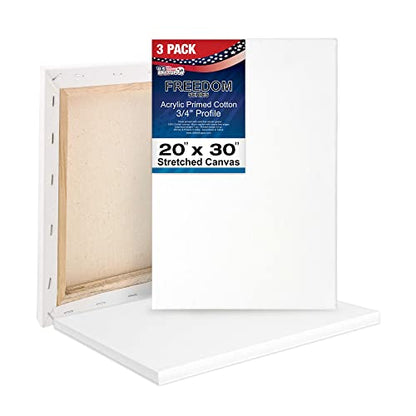 U.S. Art Supply 20 x 30 inch Stretched Canvas 12-Ounce Triple Primed, 3-Pack - Professional Artist Quality White Blank 3/4" Profile, 100% Cotton, Heavy-Weight Gesso - Acrylic Pouring, Oil Painting - size: 20" x 30"