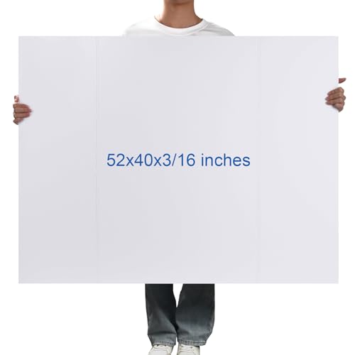 Foam Board Trifold 52 x 40 x 3/16"(5mm), Large Foam Core Poster Board | 5 Pack, Acid Free White Foamboard, Rigid Sign Board for Mounting, Framing, Backing, Display, Presentation, Prints & Art - size: 52x40 in 5 Pack