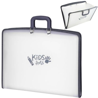 Acocony 11x17 Art Portfolio-Accordian File Organizer with 13 Pockets | 11x17 Portfolio Folder for Artwork with Handle and Zipper Closure, Frosted Translucent,Waterproof 1-Pack