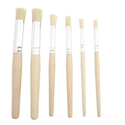 6 Pcs Round Brush Tip Wooden Stencil Paint Brushes Set Wood Handle Stiff Brushes for Acrylic, Oil, Watercolor Painting and Texture Art Creation