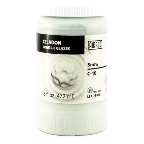 AMACO Celadon High Fire Gloss Glaze, 16 oz. (473 mL), C-10 Snow | Transparent, Mixable Mid-High Fire Cone 5-6 (C) Liquid Ceramic Pottery Glaze for Bisque - color: C-10 Snow