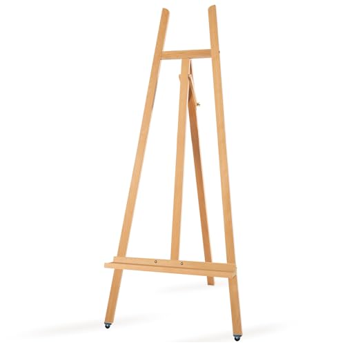 A-Frame Wooden Display Easel, Lyre Beechwood Studio Easel Stand, Natural | Adjustable Holding Canvas Up to 90", Inclinable Artist Floor Painting Easel for Artwork Painting - color: Natural