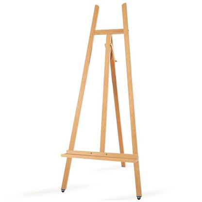 A-Frame Wooden Display Easel, Lyre Beechwood Studio Easel Stand, Natural | Adjustable Holding Canvas Up to 90", Inclinable Artist Floor Painting Easel for Artwork Painting - color: Natural