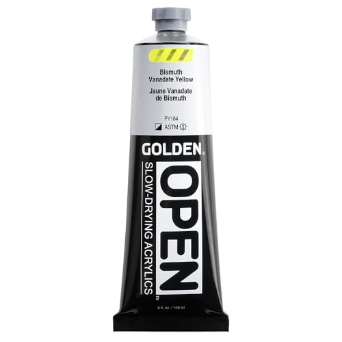 GOLDEN OPEN Slow-Drying Acrylics, Bismuth Vanadate Yellow, 5 fl oz. tube, Professional Acrylic Paint, Semi-Opaque - color: Bismuth Vanadate Yellow, size: 5 Fl Oz (Pack of 1)
