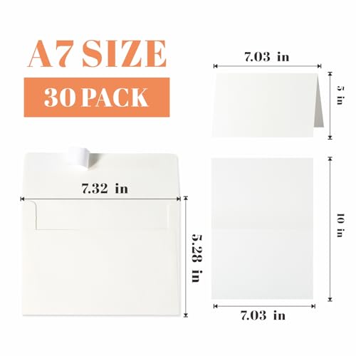 30 Pack Watercolor Cards with Envelopes, 140lb/300GSM 5x7 Cotton Paper in Foldable, Blank Cards and Envelopes for Greeting Cards Birthday Wedding Invitations DIY Thank You Card - size: A7 (5.31x7.28 in) Cards and Envelopes