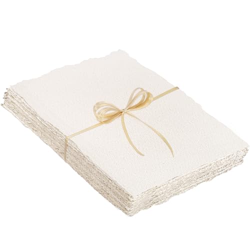 25 Sheets Watercolor Paper 7 x 10 in, 300 GSM, Deckled Edge, Ivory | Handmade Cold-Pressed Rough Texture, Absorbent and Durable, Ideal for Watercolor, Cards, Invitations and Crafts - size: 7 x 10 inch