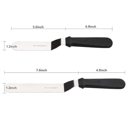 Angled Icing Spatula, Stainless Steel Offset Spatula, Cake Spatula Set of 2 Black 6, 8 inch Blade - color: Black
