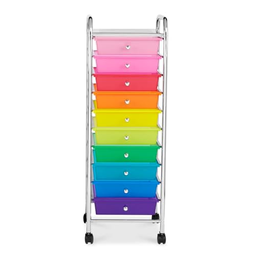 Simply Tidy 10 Drawer Rainbow Rolling Cart - Mobile Organizer with Removable Drawers, Swivel & Locking Casters, Durable Tubular Frame - 1 Set - color: Rainbow