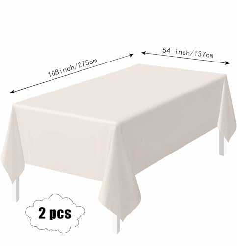 HEIPINIUYE 2 Pack Beige Tablecloth Disposable 54 x 108 Inch Beige Plastic Table Cloth Disposable Waterproof Rectangle Table Cover for Party Birthday Camping Picnic Tablecloths - color: Beige Rectangle Tablecloth, size: 2 Pack