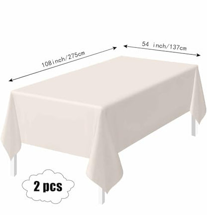 HEIPINIUYE 2 Pack Beige Tablecloth Disposable 54 x 108 Inch Beige Plastic Table Cloth Disposable Waterproof Rectangle Table Cover for Party Birthday Camping Picnic Tablecloths - color: Beige Rectangle Tablecloth, size: 2 Pack