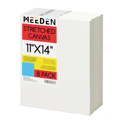 MEEDEN Stretched Canvas, 11 × 14 Inch, Pack of 8, Blank White Canvases for Painting, 100% Cotton, 11 oz Gesso-Primed, Pre-Stretched Canvas for Acrylic Oil Pouring & Airbrushing Painting - size: 11''x14''- 8 Pack