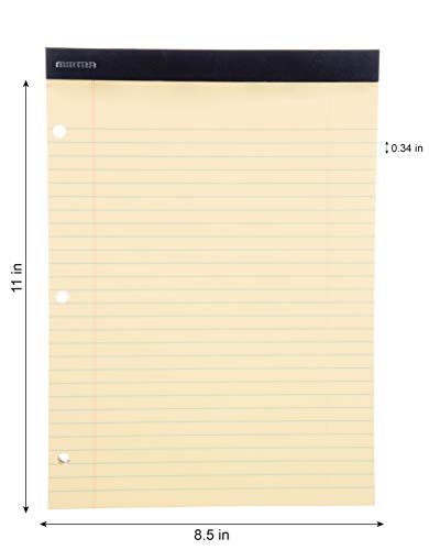 Mintra Office Canary Legal Pads - With Micro-perforated sheets, Smooth-lined paper, Ideal for Office Tasks, Assignments or Notes, Meetings, and Journaling, 3 pack Wide Ruled, Double Pad, 8.5"x11" - color: Canary - Double Pad, size: Wide