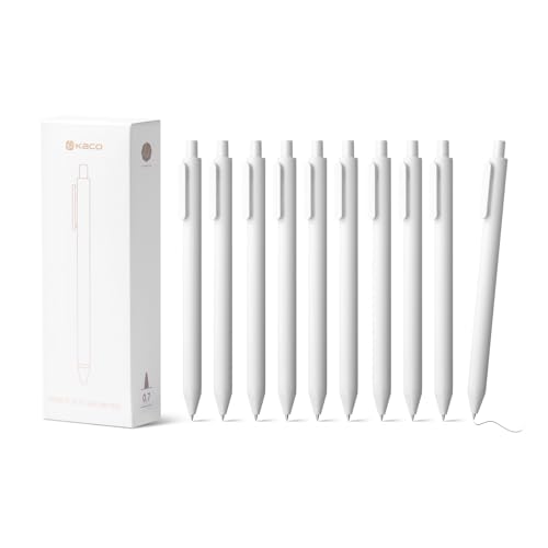 Kaco PURE White Gel Pens 0.7mm Black Ink 10 Count Quick Dry Smooth Writing | Aesthetic School Office Supplies Retractable Pens Low Center of Gravity - color: 0.7mm 10 PCS White