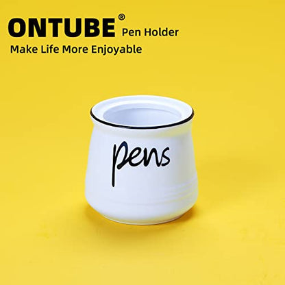 ONTUBE Porcelain Pens Holder Stand ,Ceramic Pencils Holder (White) | Porcelain, ceramic, pen & pencil holder, sturdy, easy-clean, non-slip, compact, elegant, durable, versatile, white, modern - color: White