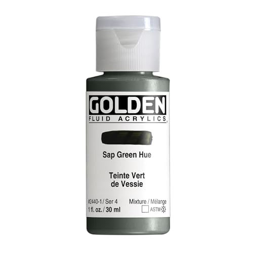 GOLDEN Fluid Acrylics, Sap Green Hue, 1 fl. oz. Bottle, Professional Acrylic Paint, Transparent