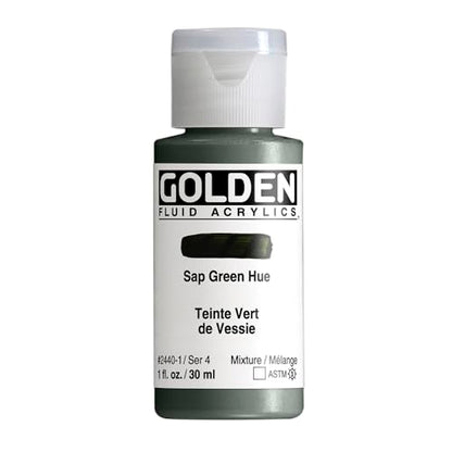 GOLDEN Fluid Acrylics, Sap Green Hue, 1 fl. oz. Bottle, Professional Acrylic Paint, Transparent