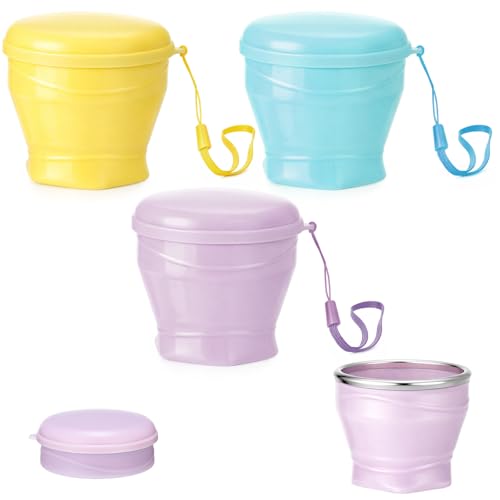 Zhehao 3 Pack Collapsible Travel Cup 6oz/180ml Silicone Collapsible Travel Water Cup Silicone Foldable Mug with Lid for Camping, Hiking, Outdoors(Yellow, Purple, Blue)