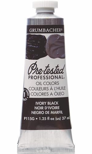 Grumbacher Pre-Tested Oil Paint, 37ml/1.25 Ounce, Ivory Black (P115G) - color: Ivory Black, size: 1.25 Ounce (Pack of 1)