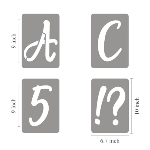 9 Inch Letter Stencils for Painting - 42 Pack Alphabet Letter Number Templates with Signs, Reusable Plastic Alphabet Number Stencils for Chalkboard Fabric Rock Wood Crafts Painting - size: 9 Inch