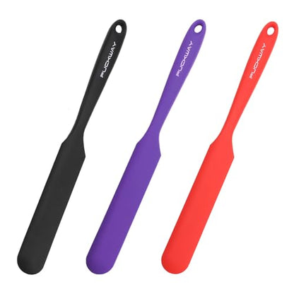 3pcs Silicone Jar Spatulas 10in Long Skinny Heat-Resistant, Narrow Spatula Set for Scraping Peanut Butter, Sourdough, Jam in Small Containers, Blenders & Baking (Black & Purple & Red) - color: Black & Purple & Red