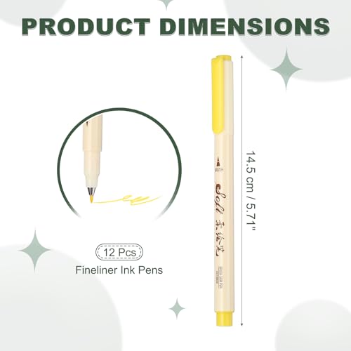 PATIKIL Fineliner Colored Pens, 12 Pcs Yellow Felt Brush Tip Fineliner Marker Waterproof Ink Watercolor Coloring Book Art Supplies Set for Artist Journaling Scrapbooking - color: Yellow