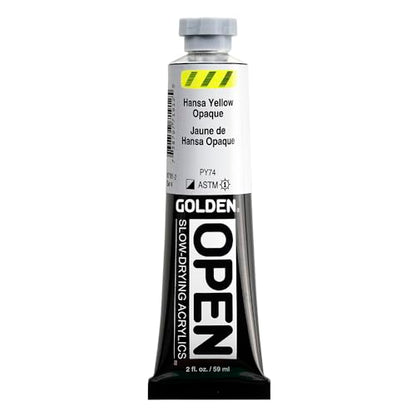 GOLDEN OPEN Slow-Drying Acrylics, Hansa Yellow Opaque, 2 fl oz. tube, Professional Acrylic Paint, Semi-Opaque - color: Hansa Yellow Opaque, size: 2 Fl Oz (Pack of 1)