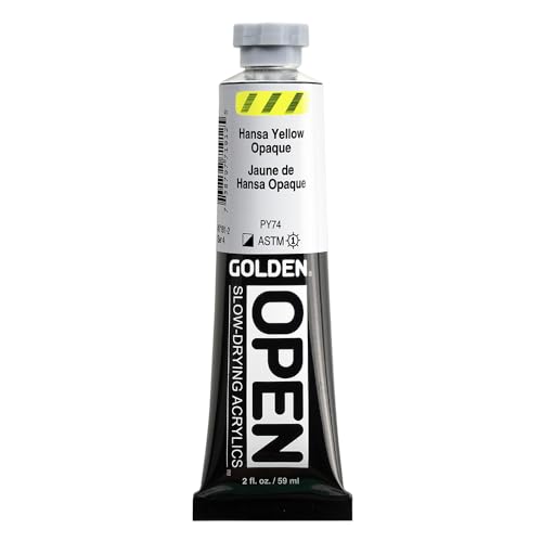 GOLDEN OPEN Slow-Drying Acrylics, Hansa Yellow Opaque, 2 fl oz. tube, Professional Acrylic Paint, Semi-Opaque - color: Hansa Yellow Opaque, size: 2 Fl Oz (Pack of 1)