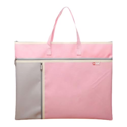 A4 Art Portfolio Bag with Zipper and Handle Capacity Oxford Bag | Two-color Large Capacity Oxford Artwork Container with Shoulder Strap for Drawing Sketch Photography Poster Files Document - color: Pink, size: A4