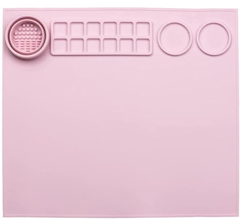 Silicone Painting Mat Art Mat with Cup Craft Paint Brush Cleaner Tool Artist for Kids Gift Clay DIY Creations Paint Tray Palette Craft Mats to Protect Table for Work Art Supplies (Pink) - color: Pink