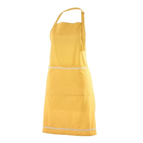 FINGERCRAFT Apron, Dual Pocket, Adjustable Tie, Multipurpose Washable Bib Apron for Home, Kitchen, Chef and Professionals - color: Yellow