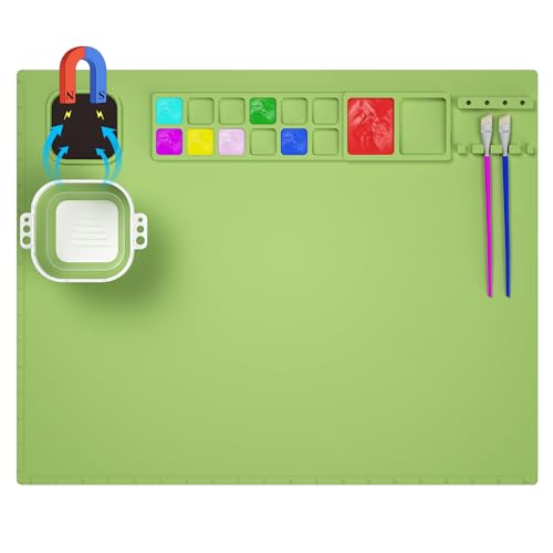 Creator Silicone Painting Mat, 20"x16" with Cup, Nonstick Sheet for Resin Jewelry Casting, Art, DIY, Drawing, Clay and Play Doh - color: Green