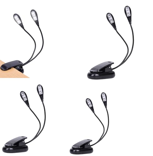 4 Pack Music Stand Lights, Eye Caring Clip-on Piano Light, USB & AAA Battery Operated, LED Book Reading Lamps, 4 Brightness, Ideal for Musician, Piano, Orchestra, Guitar, Travel (Dual Arm) - size: 4 Pack