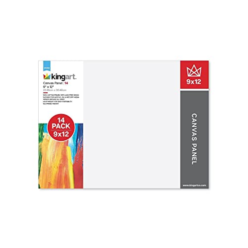 KINGART 826-14 Canvas Panels, 100% Cotton Pre-Primed Gesso Boards for Acrylic, Oil & Mixed Media, White, 9" x 12", Pack of 14 - color: White, size: 9" x 12"