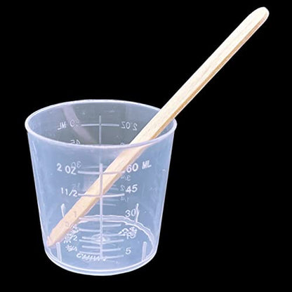 30 Pcs Plastic Graduated Cups, 60ml/2oz Clear Scale Cups | Transparent Experiment Measuring Cup with 50 Pcs Wooden Stirring Sticks for Epoxy, Resin, Stain, Mixing Paint - size: 60 milliliters