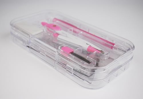 9-piece set back-to-school kit , packed in a reusable plastic box,two triangles, a protractor, a 15-centimeter ruler, a compass, a mechanical pencil with extra lead, and an eraser. - color: Pink