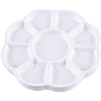 9 Well Porcelain Ceramic Watercolor Paint Palette, 5.3 Inch Flower Design Mixing Tray for Arts Crafts, Gouache, Acrylic Paints, Jewelry Organizer