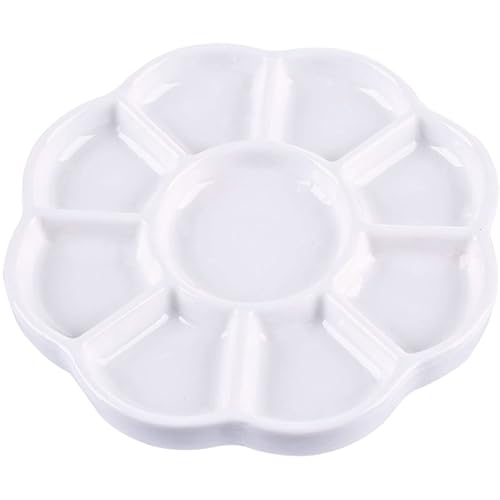 9 Well Porcelain Ceramic Watercolor Paint Palette, 5.3 Inch Flower Design Mixing Tray for Arts Crafts, Gouache, Acrylic Paints, Jewelry Organizer