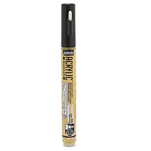 PEBEO Acrylic decoMarker 1.2mm Fine Round Tip Ochre, 1.2 mm | Matte water-based paint marker for paper, cardstock, wood, metal, plastic, canvas. Pump-valve flow control, air-dry color. - color: Ochre