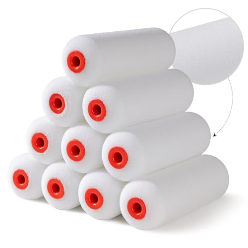 Mister Rui 4 Inch Foam Paint Roller Covers, 50 kg/m³, 10 Pack | Ideal for Furniture, Cabinets and Trim. High-Density Foam Applies Oil- or Water-Based Paint Evenly - size: 50 kg/m³, 10 Pack