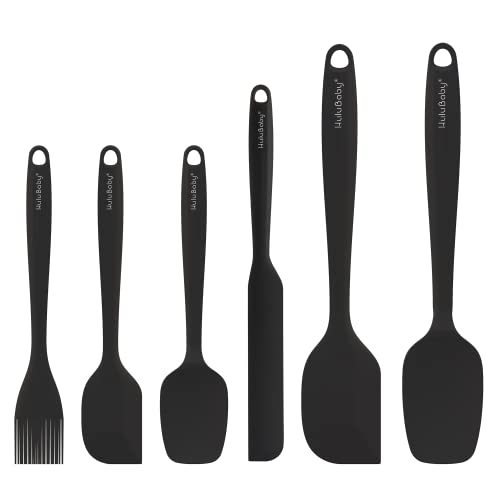 Permanent Warranty Silicone Spatula Set of 6 Seamless One-Piece Non Stick Heat Resistant up 600°F Kitchen Utensils Cooking Baking (Black)