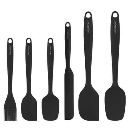 Permanent Warranty Silicone Spatula Set of 6 Seamless One-Piece Non Stick Heat Resistant up 600°F Kitchen Utensils Cooking Baking (Black)