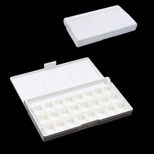 Bitray Watercolor Palette Box - 24 Wells with Lid for Watercolor Oil Paint | White, Durable Plastic丨Mini Size, 5.4"x 3.2"/丨with Lid, Leak-Proof丨Portable, Lightweight丨Travel Watercolor Tray丨for Acrylic - color: White, size: 24 Wells