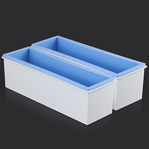 2 Pcs Loaf Soap Mold with Plastic Box, Flexible Silicone Rectangular Mold 42oz, Swirl Making Tool for DIY Soap, Handmade Candles, Resin Casting, Homemade Desserts (Blue) - color: Blue