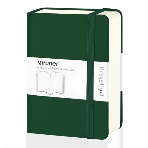Mix Media Pad,3.5"x5.5" Small Hardcover Leather Art Sketchbook,105 GSM 200 Sheets/400 Pages Acid Free Artistic Painting Drawing Sketching Writing Paper, Handy Pocket Journal Notebook.Blackish Green - color: 105gsm-blackish green