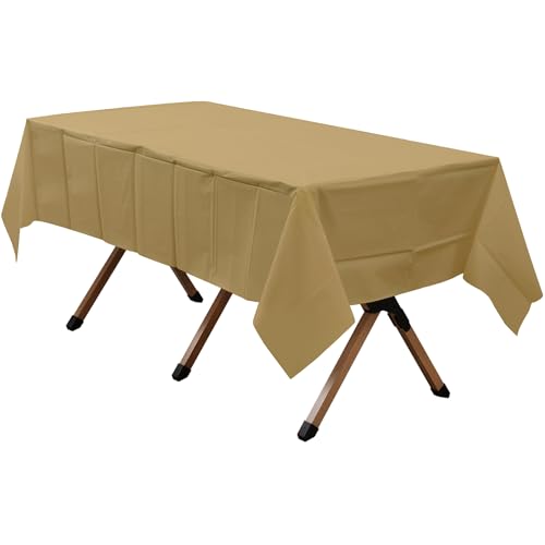 2 Pack Gold Premium Plastic Tablecloth Rectangle 54 x 108 Inches Reusable Shinning Harvest Gold Decorative Table Cover for Dining, Wedding, Party, Indoor and Outdoor use - color: D04 Gold, size: Rectangle 54"x108"