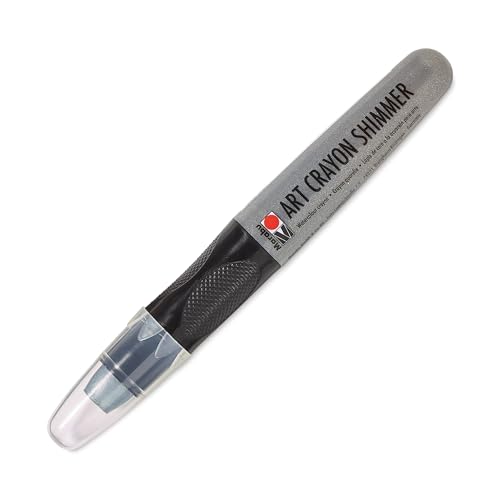 Marabu Art Crayons - Shimmer Silver - Highly Pigmented Glittery Watercolor Crayons - Smooth and Easy Blending Water Soluble Crayons for Mixed Media Artists - Arts and Crafts for Adults - color: Shimmer Silver