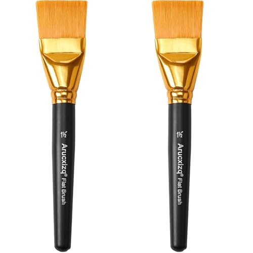 1 1/2 inch Flat Paint Brushes for Acrylic Painting, Large Craft Paint Brushes with Wooden Handle for Acrylic, Oil, Watercolor (Black, 2Pieces) - size: 2Pieces