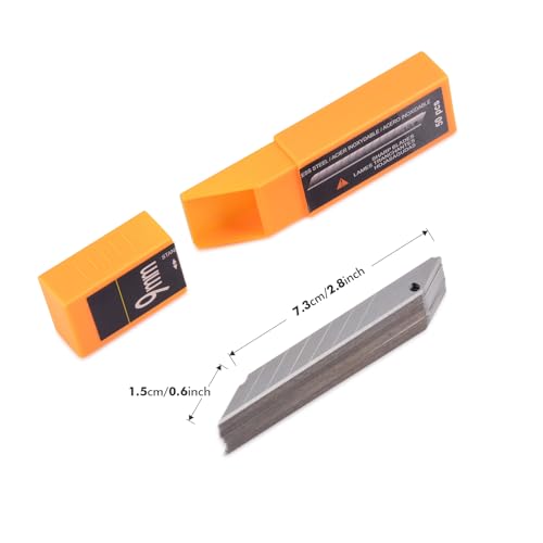 FOSHIO 60 Degree Snap Off Blades 9MM Universal Art Knife Replacement Blades, High Hardness Stainless Steel Auto Vinyl Wrap Box Cutters Knife, Pack of 100 - color: Orange - 60 Degree Blades