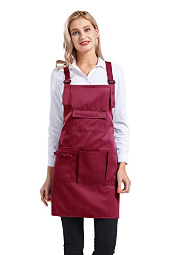 Nanxson Apron with Pockets Cross Back Apron for Hair Stylist Gardening - color: Dark Red